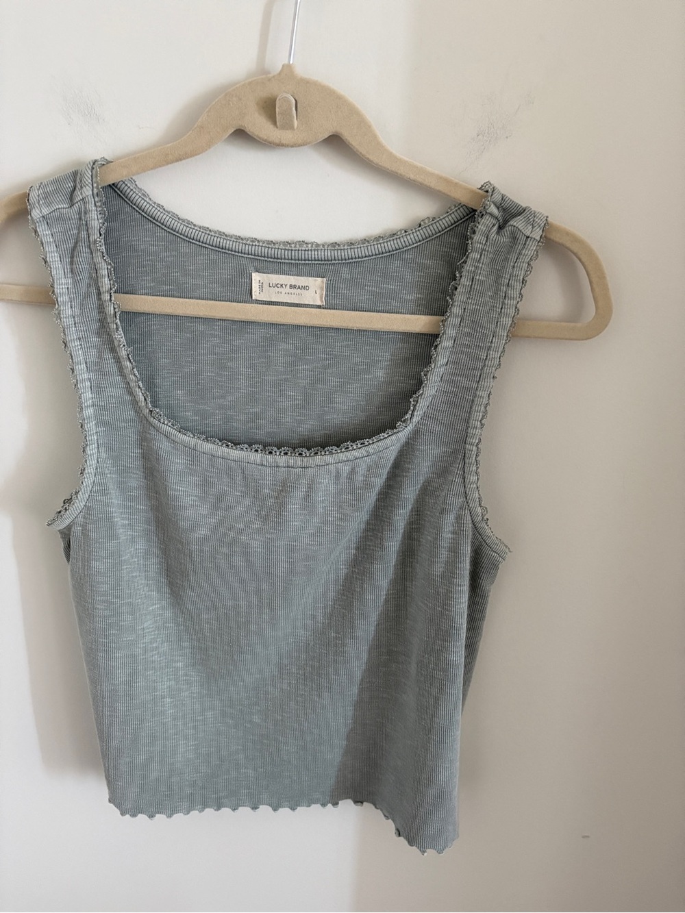 Lucky Brand Light Sage Green Lace-Trim Tank Top Size L